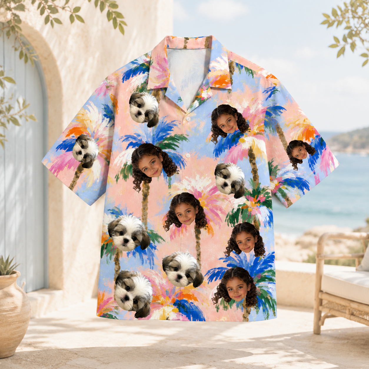 Personalized Custom Face Hawaiian Shirt Human Pet Tropical Palm Tree Vacation Gift