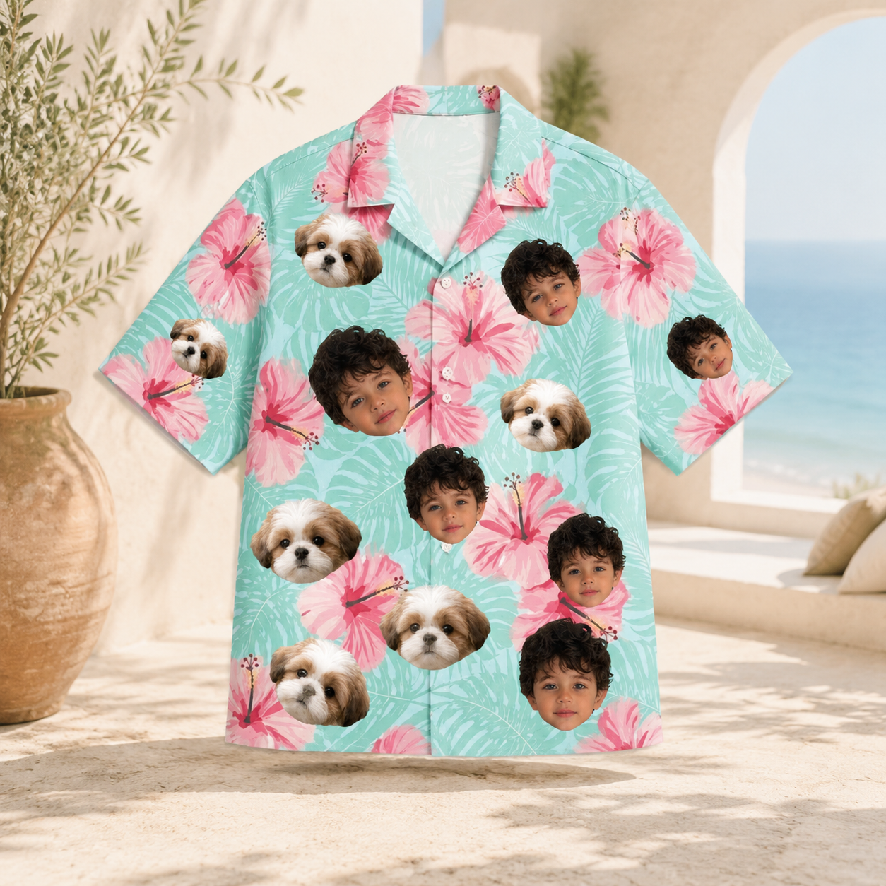 Personalized Custom Face Hawaiian Shirt Human Pet Hibiscus Floral Tropical Gift