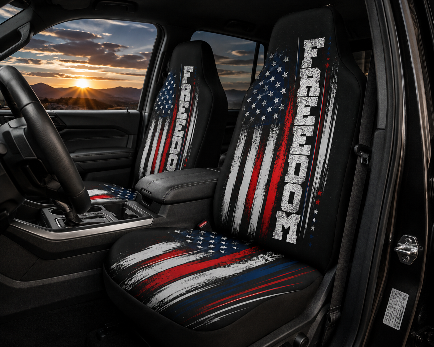 American Freedom Flag Patriotic Design - Personalized Car Seat Cover