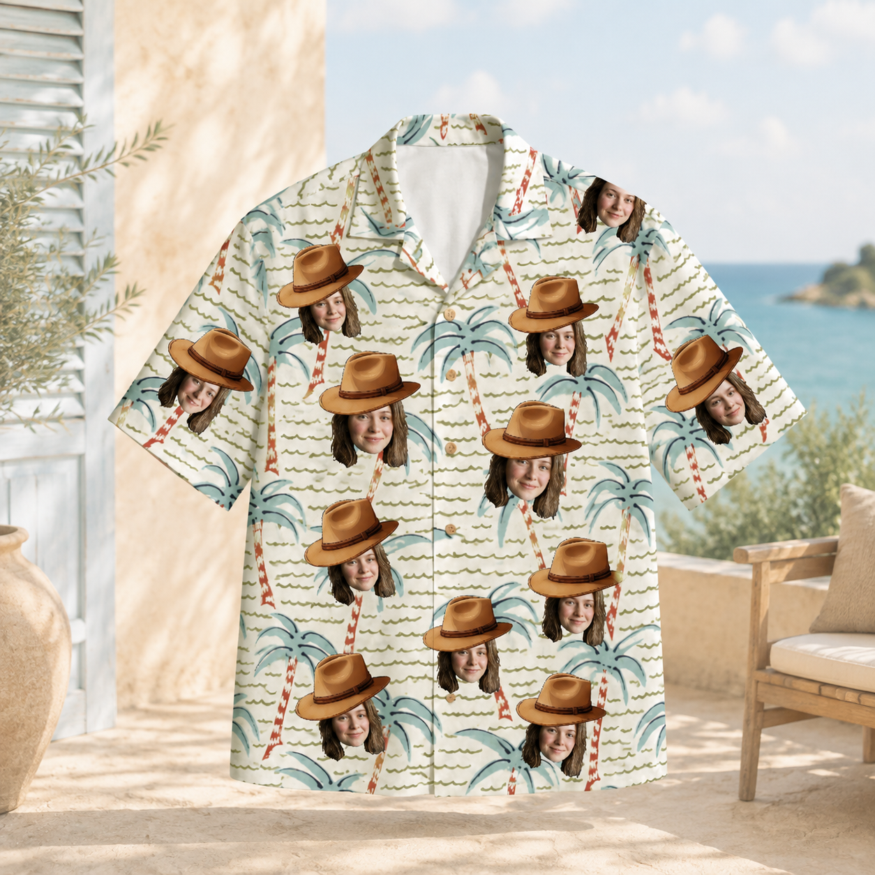 Personalized Custom Face Hawaiian Shirt Cowboy Hat Tropical Beach Vacation Gift