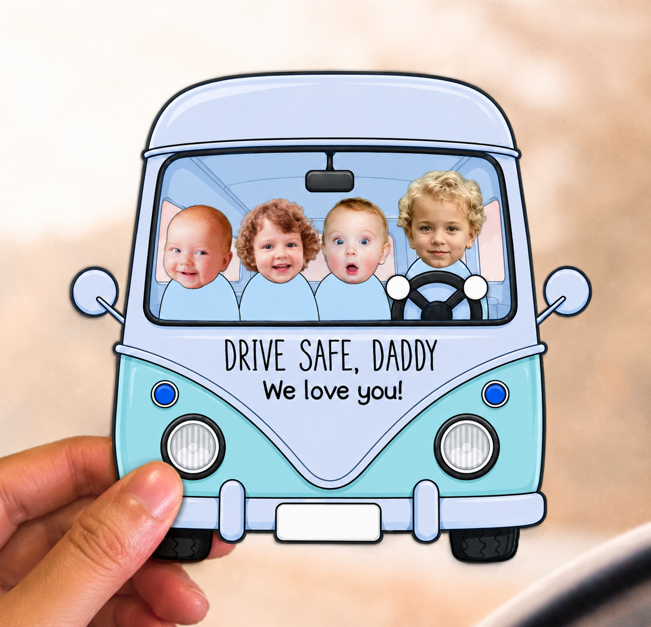 Custom Photo Babies Face Drive Safe Daddy - Personalized Shaped Car Visor Clip - Father'S Day Gift For Dad, Papa, Or Grandpa