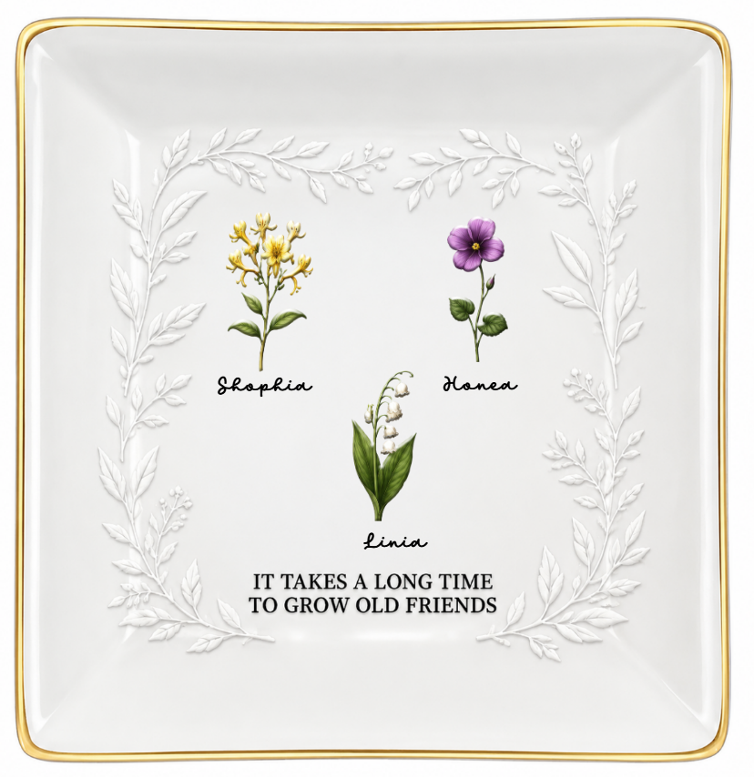 Birth Flower Grow An Old Friend - Personalized Ring Dish