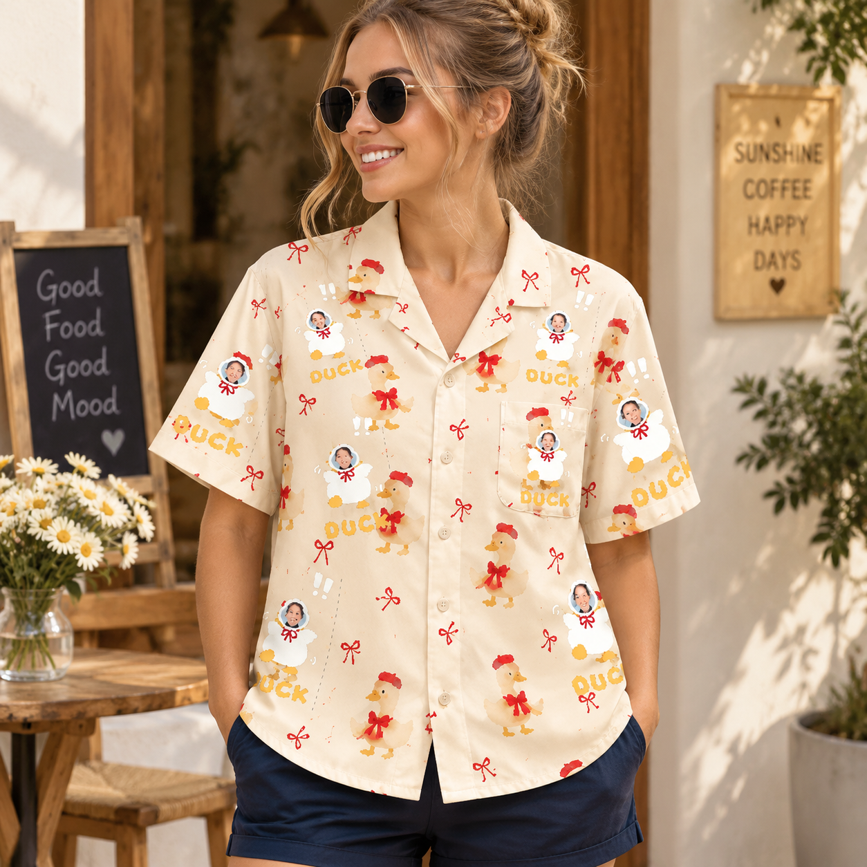 Personalized "Ducky Bows Cream" Aloha Shirt