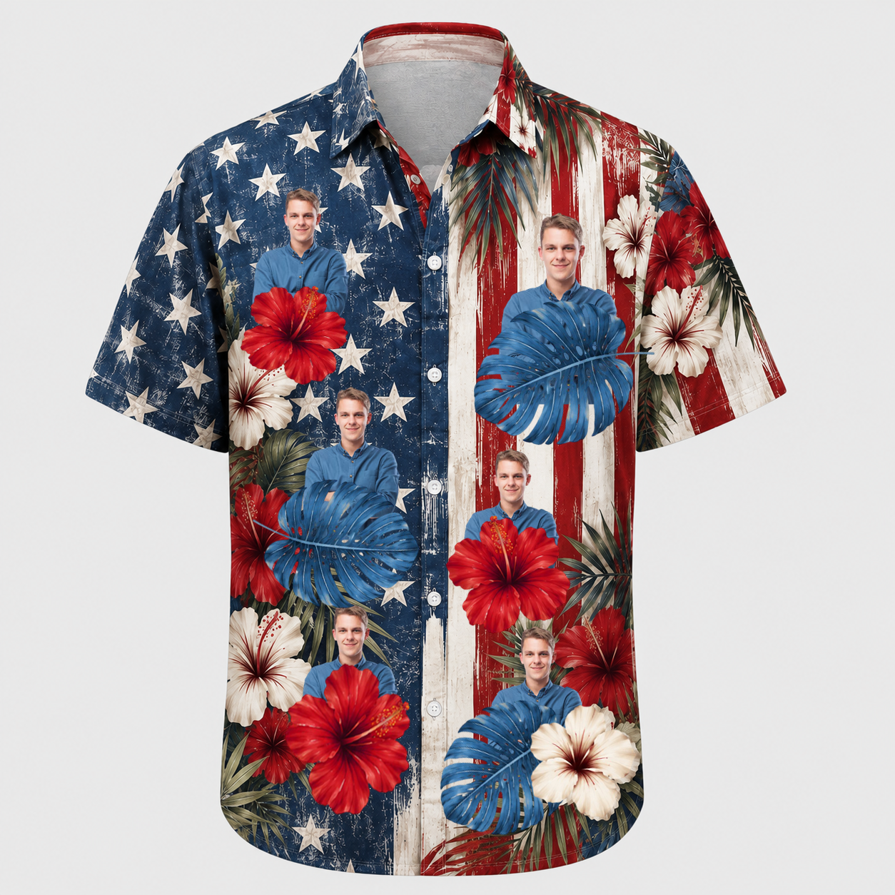 American Flag Tropical Independence Day Vintage Aloha - Custom Photo Hawaiian Shirts