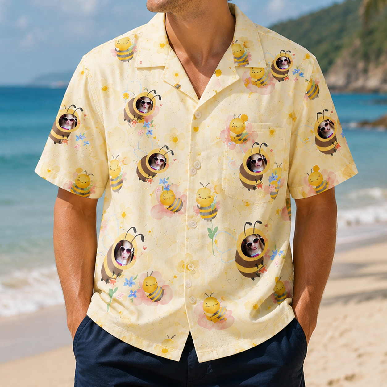 Personalized "Busy Bees Cream" Aloha Shirt