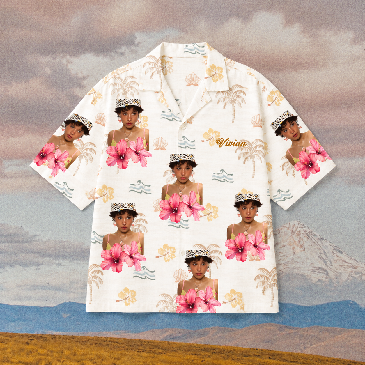 Personalized Photo Name Hawaiian Shirt, Custom Face Hibiscus Aloha Shirt, Family Friends Celebration Shirt, Tropical Portrait Gift, Custom Resort Button Up