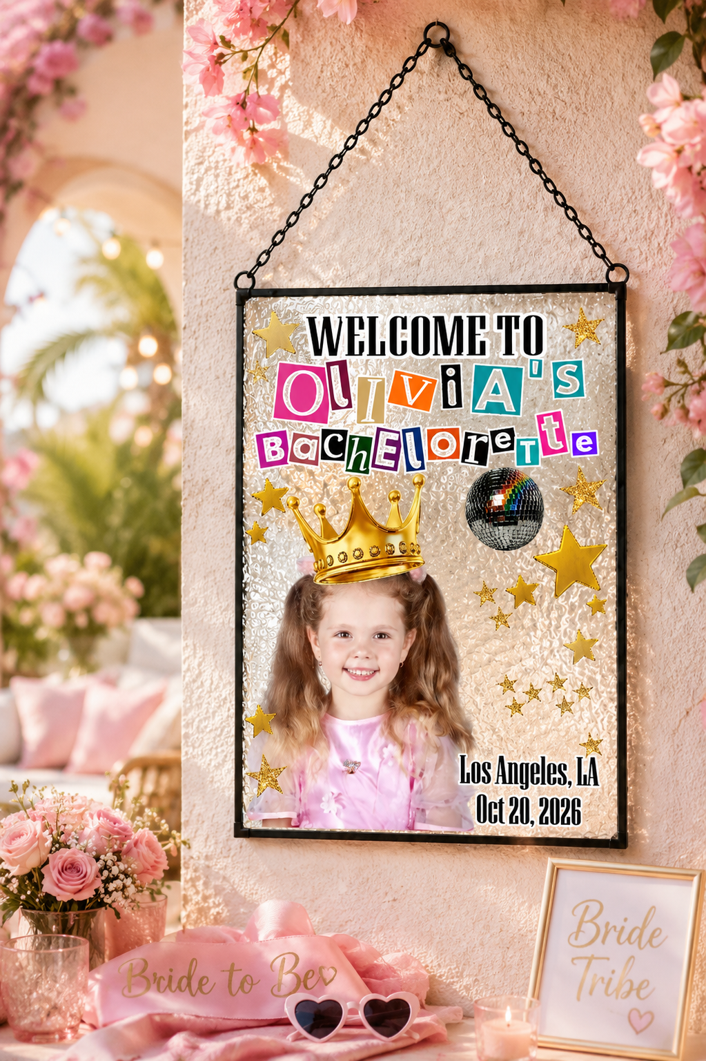 Bride Era Bachelorette Rectangle Suncatcher, Custom Face Party Window Decor, Personalized Disco Bach Hanging Ornament, Girls Trip Keepsake