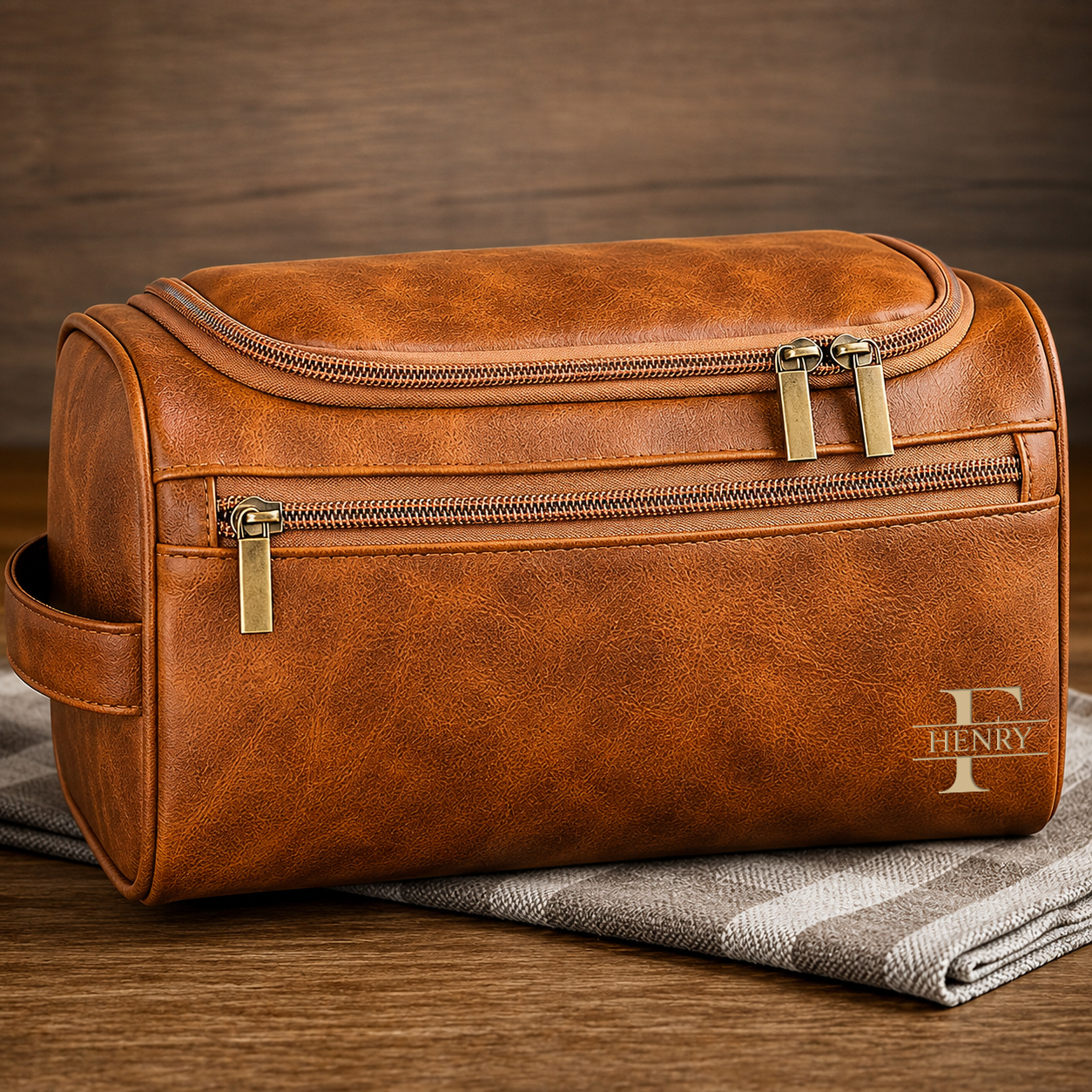 Custom Engraved Leather Toiletry Bag - Personalized Birthday Gifts For Dad, Brother, Grandpa, Husband - For The Man Who’S Always On The Move