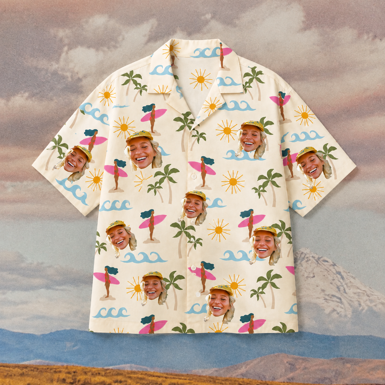 Custom Face Hawaiian Shirt, Personalized Surfer Photo Aloha Shirt, Beach Surf Vacation Shirt, Family Friends Summer Gift, Custom Portrait Button Up  Design Description