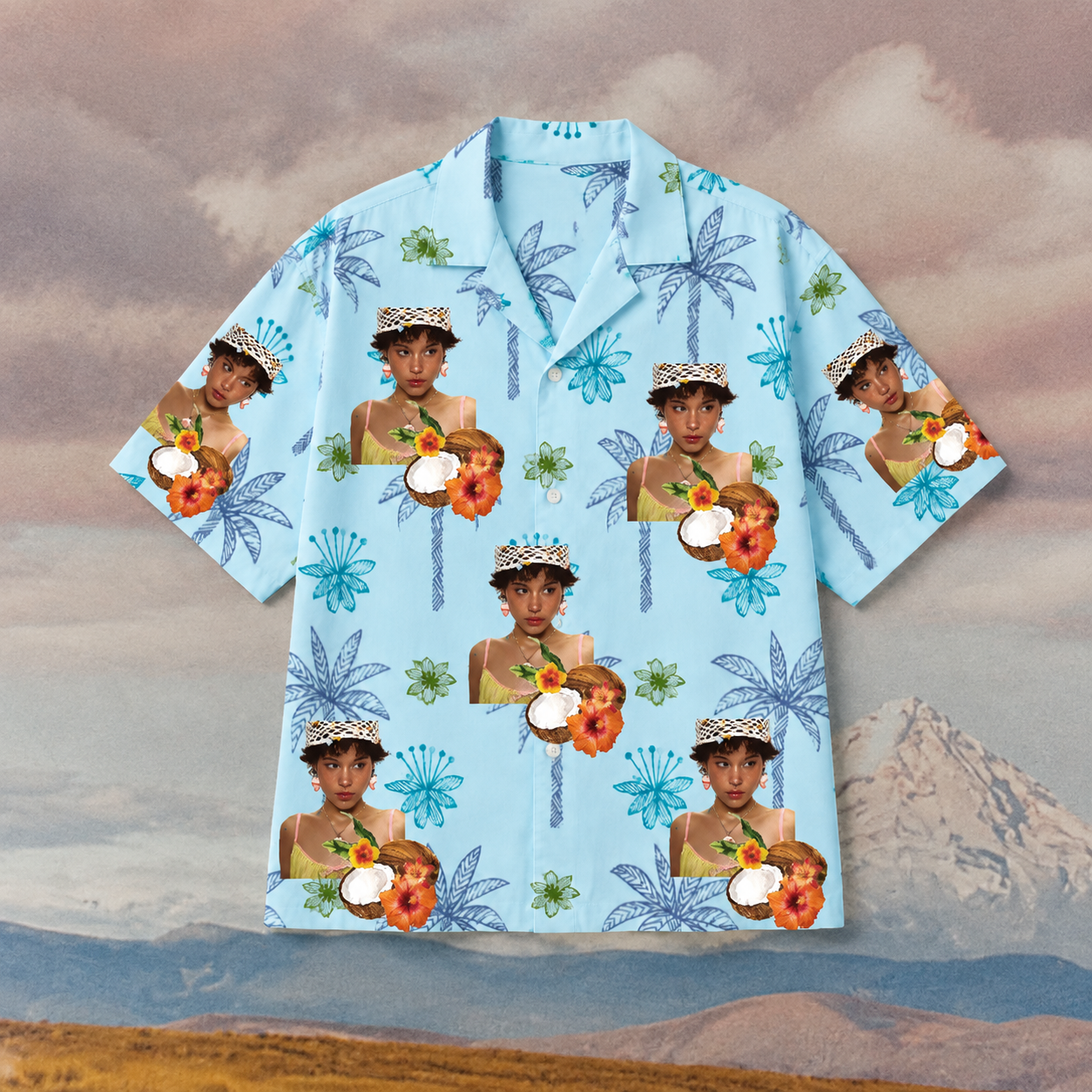 Custom Face Hawaiian Shirt, Personalized Coconut Hibiscus Aloha Shirt, Tropical Portrait Button Up, Family Friends Gift, Custom Beach Vacation Shirt