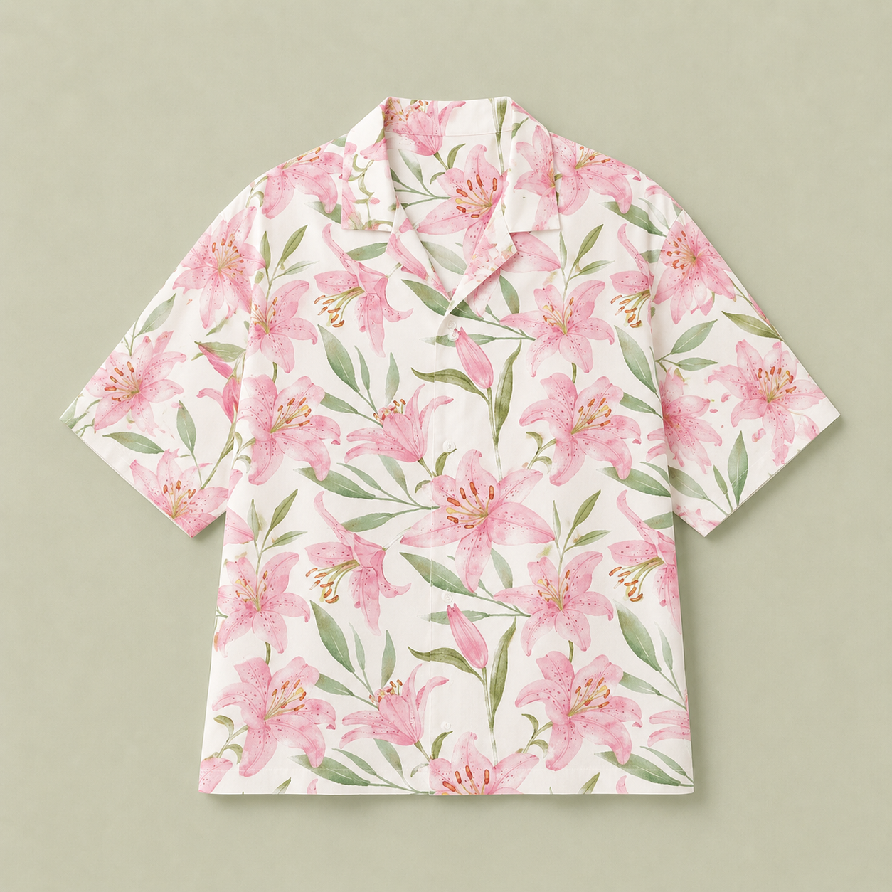 Custom Photo Name Hawaiian Shirt, Personalized Pink Lily Aloha Shirt, Floral Portrait Shirt, Family Friends Gift, Custom Vacation Button Up