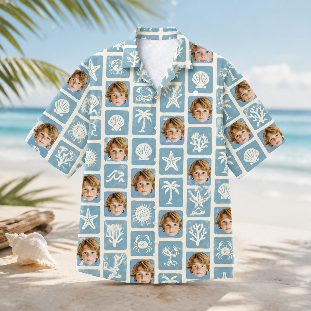 Ocean Theme Button Up Shirt - Custom Kids Face Hawaiian Shirt, Personalized Photo Shirt