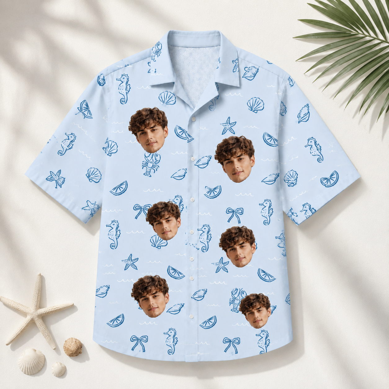 Seahorse Seashell Hawaiian Shirt - Custom Face Hawaiian Shirt, Personalized Photo Shirt