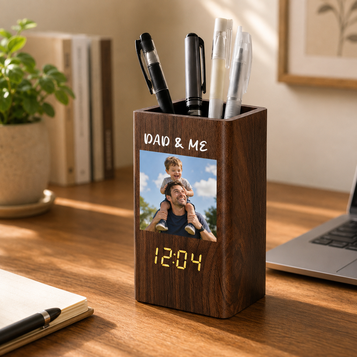 Father'S Day Gifts, Dad & Me - Personalized Pen Holder With Clock