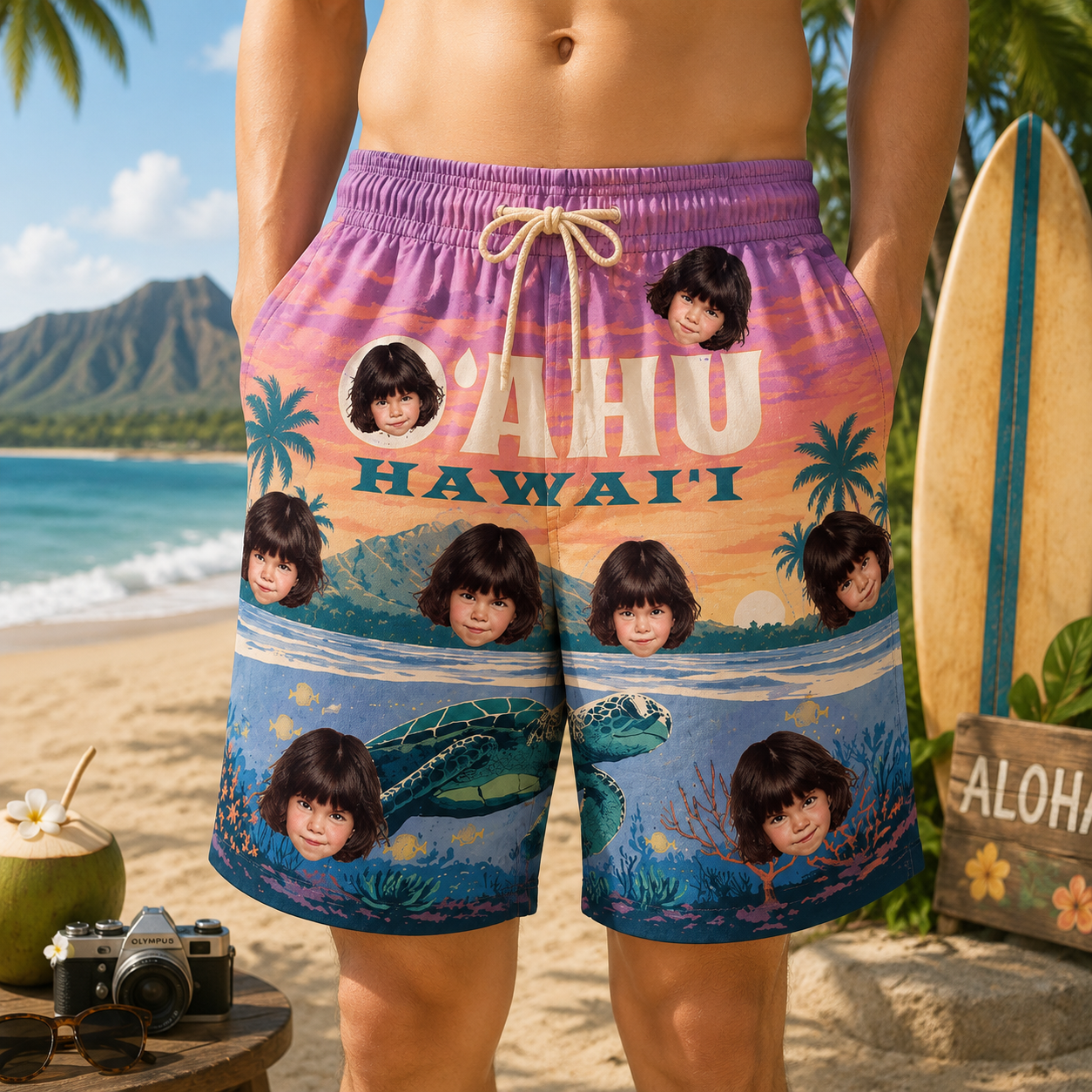 Personalized "O'Ahu Hawai'I" Swim Shorts
