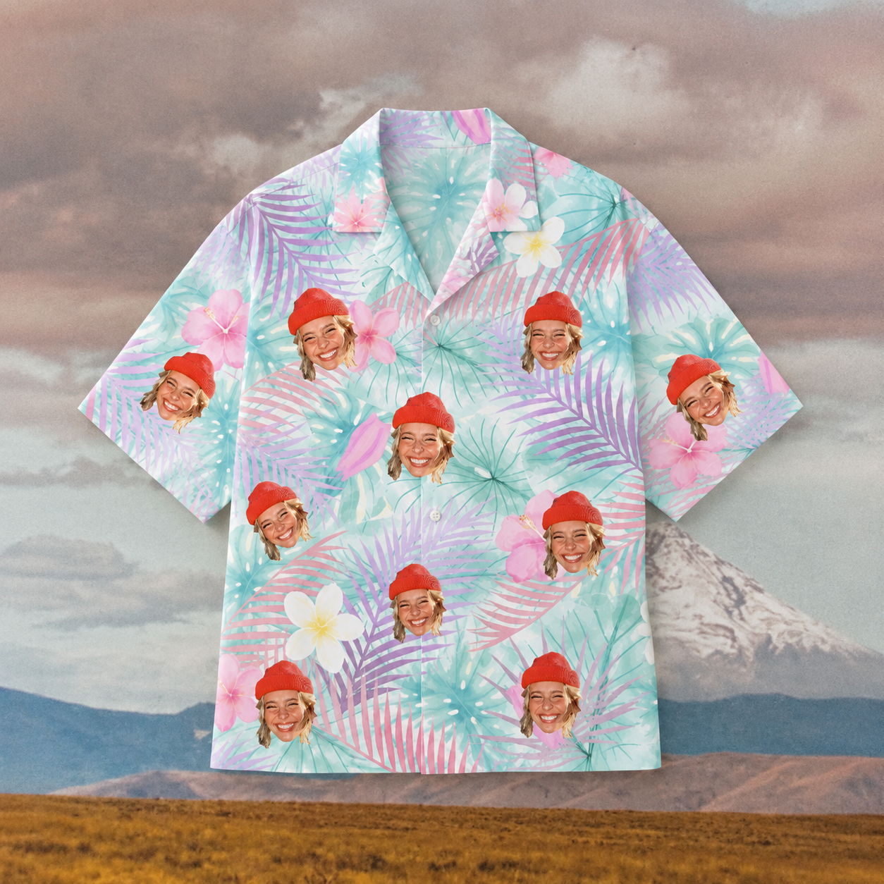 Custom Face Hawaiian Shirt, Personalized Pastel Palm Aloha Shirt, Tropical Photo Button Up, Family Friends Vacation Gift, Custom Portrait Summer Shirt