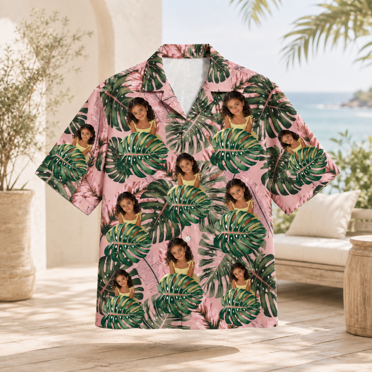 Personalized Custom Photo Hawaiian Shirt Tropical Leaf Human Pet Vacation Gift