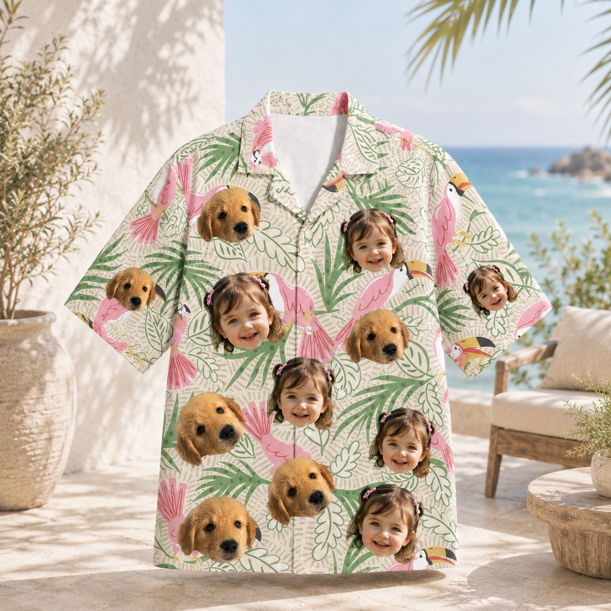 Personalized Custom Photo Hawaiian Shirt Human Pet Parrot Tropical Gift