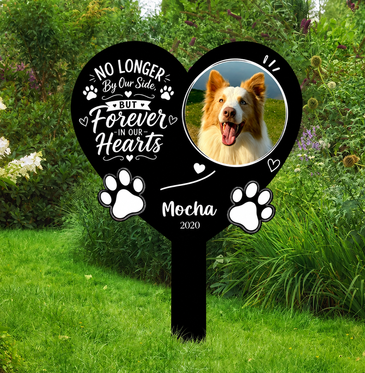 Personalized Dog Memorial Gift,One By My Side, Forever In My Heart Custom Dog Memorial Garden Stake