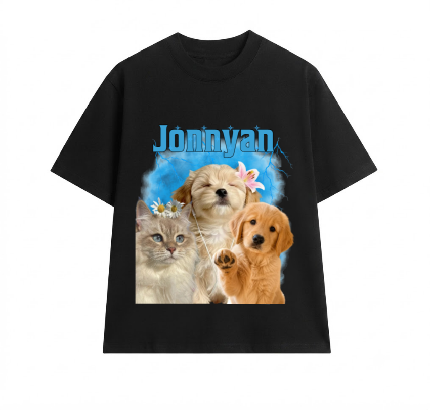 Live Preview Custom Your Pets Tee, Retro Vintage Portrait Bootleg Shirt, Personalized With Your Own Dog Or Cat Photo