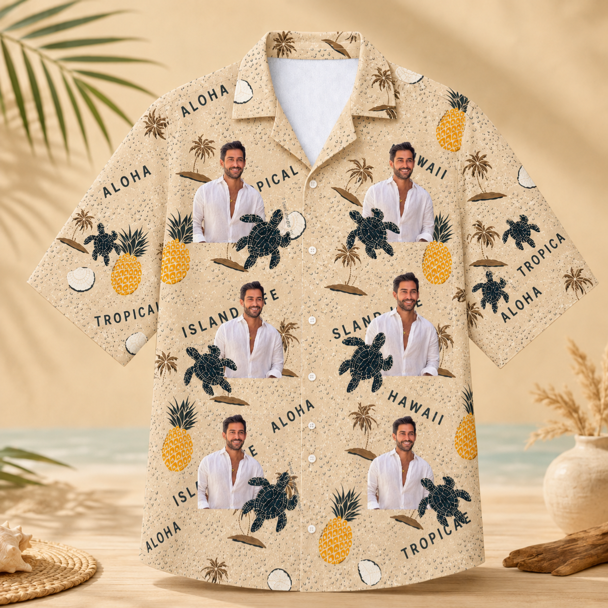 Tropical Island Vacation Shirt - Custom Portrait Aloha Shirt, Personalized Tropical Beach Shirt