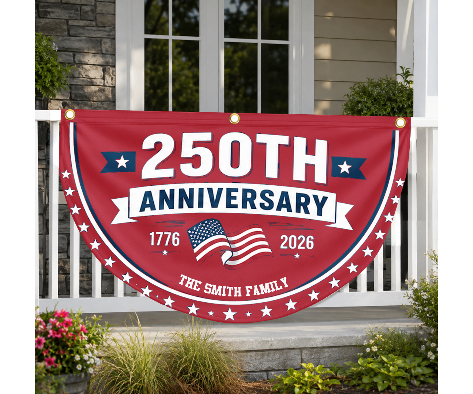 Custom Family Name 250th Anniversary 1776-2026 America Non-Pleated Fan Flag