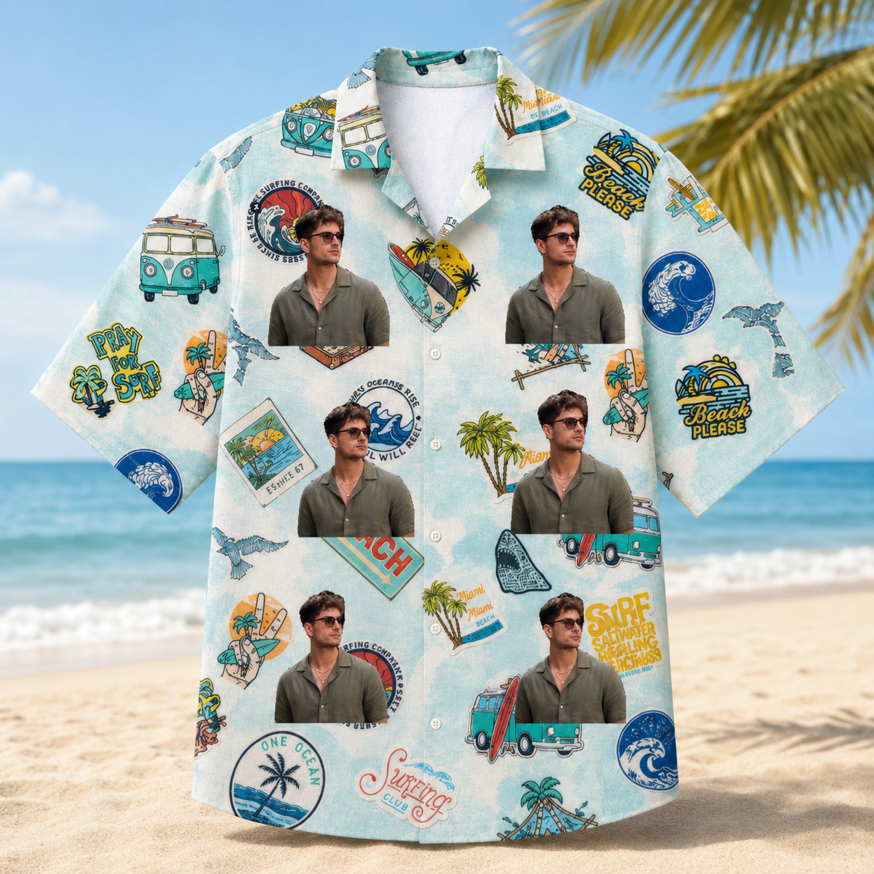 Vintage Tropical Vacation Shirt - Custom Photo Hawaiian Shirt, Personalized Surf Beach Shirt