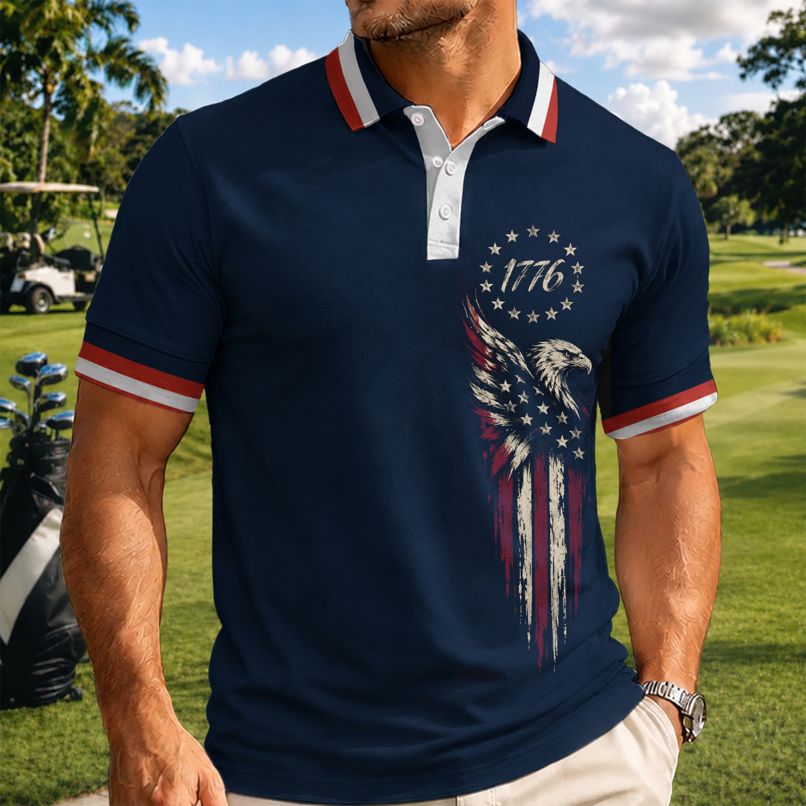 250 Years Usa Anniversary Polo Shirt, Patriotic 1776 Betsy Ross Flag Golf Polo, 4th Of July / Aop Polo Shirt
