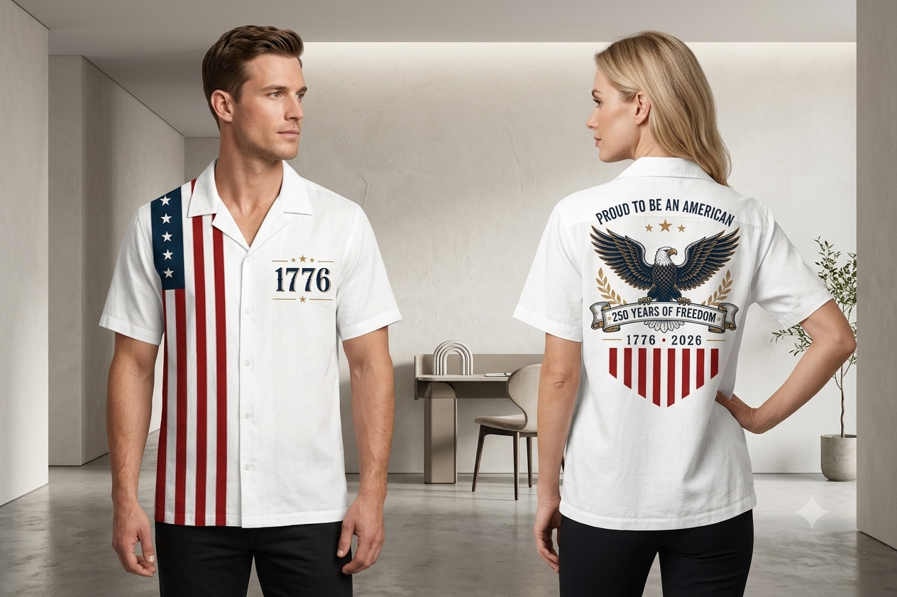 Vintage 250 Years American Flag Hawaiian Shirt, 1776 - 2026 Patriotic Eagle Shirt, Usa Freedom Aop Hawaii Shirt / Adult