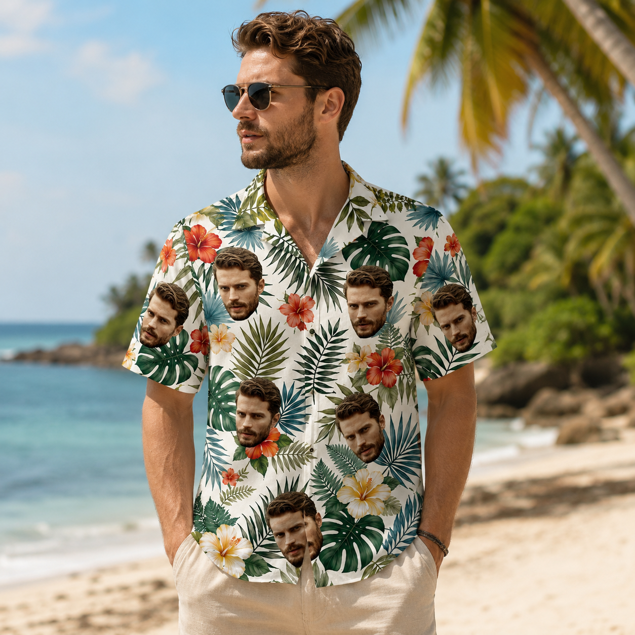 Custom Photo Tropical Vibes Only - Couple Personalized Face Custom Unisex Tropical Hawaiian Aloha Shirt - Summer Vacation Gift, Gift For Husband Wife