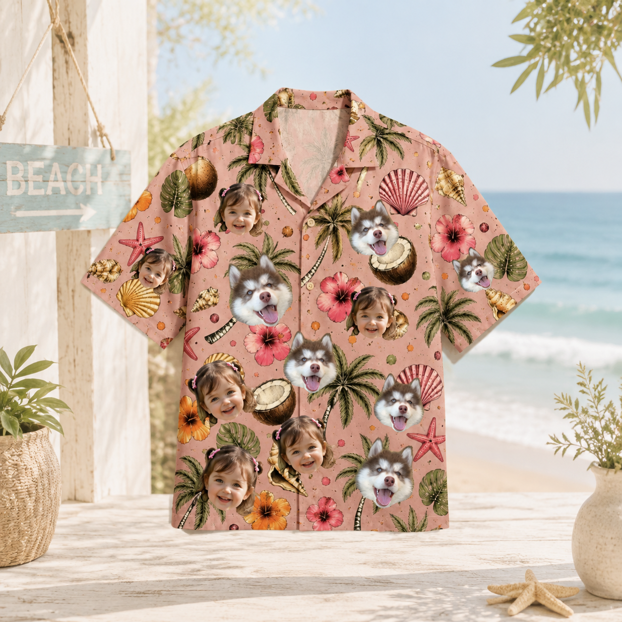 Personalized Custom Face Hawaiian Shirt Tropical Beach Human Pet Floral Vacation Gift