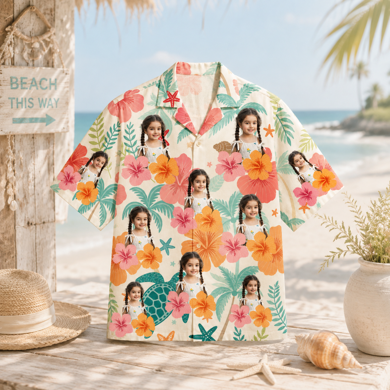 Personalized Custom Photo Hawaiian Shirt Hibiscus Tropical Beach Vacation Gift