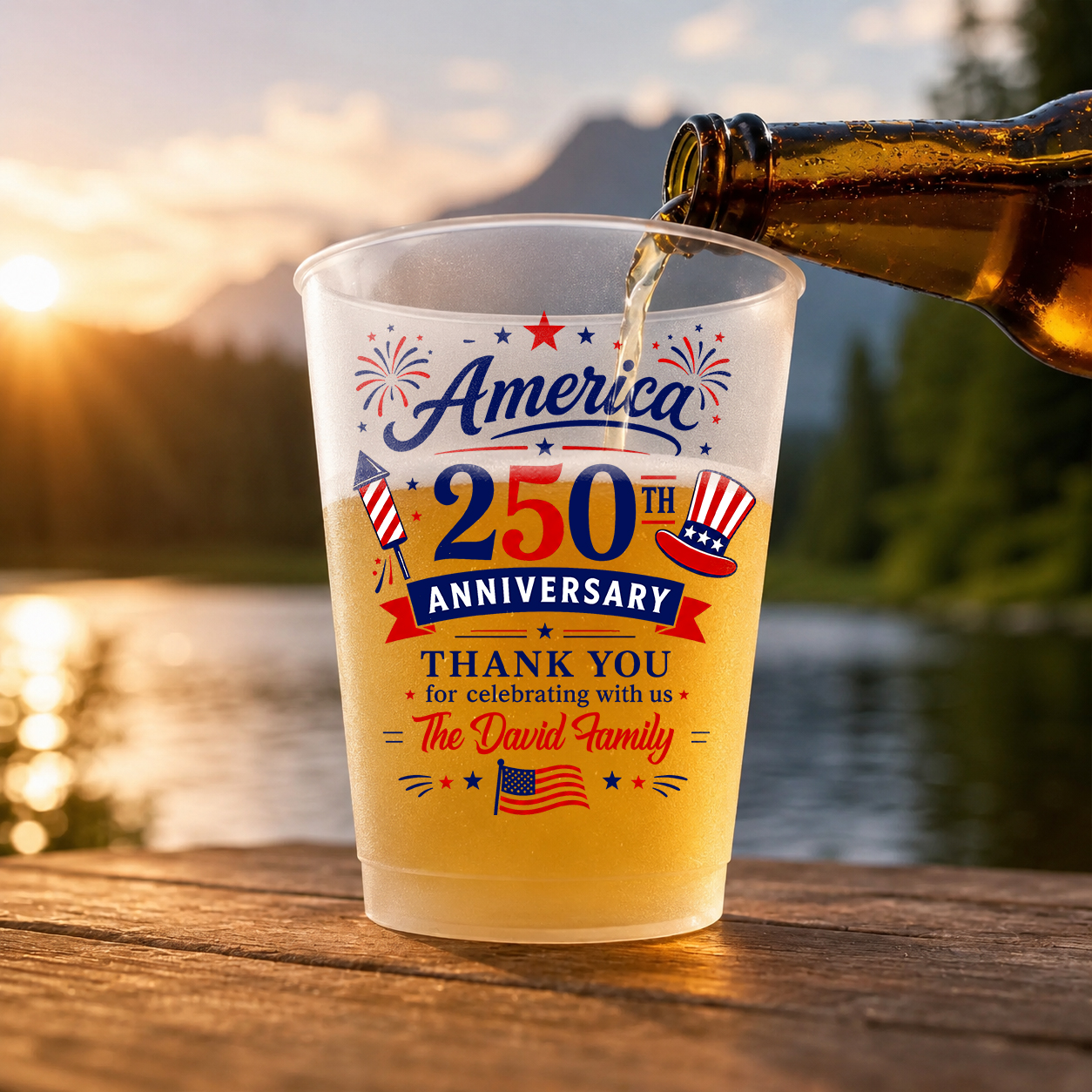 America Anniversary Personalized Frosted Cups, Gift For Family Reunion