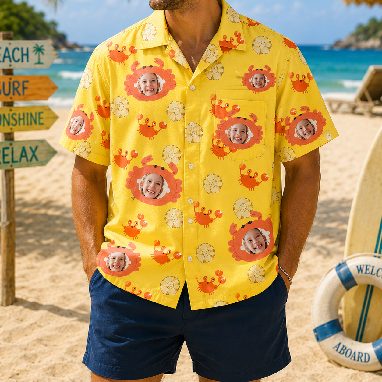Personalized "Sunny Little Crab" Aloha Shirt