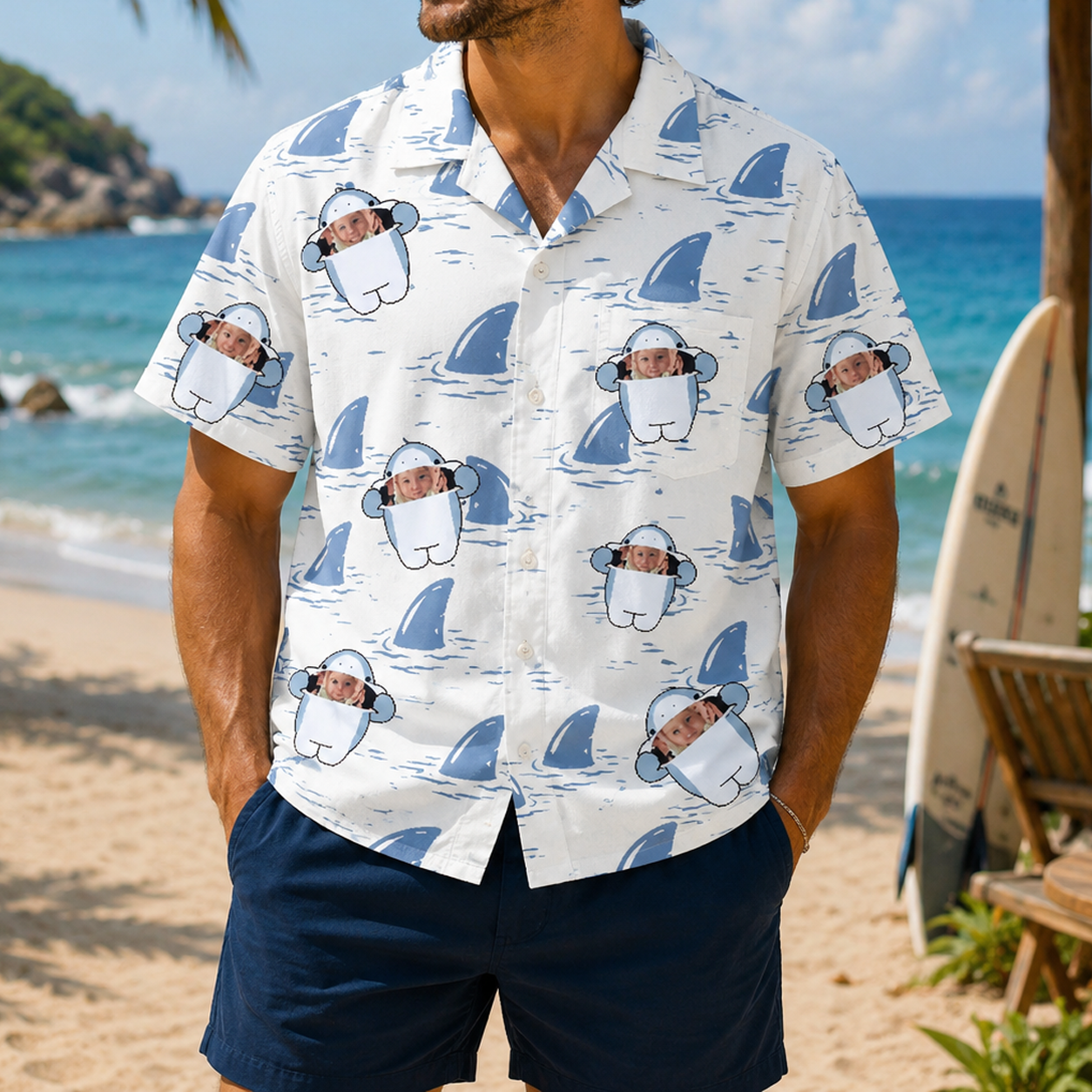 Personalized "Shark Bay White" Aloha Shirt