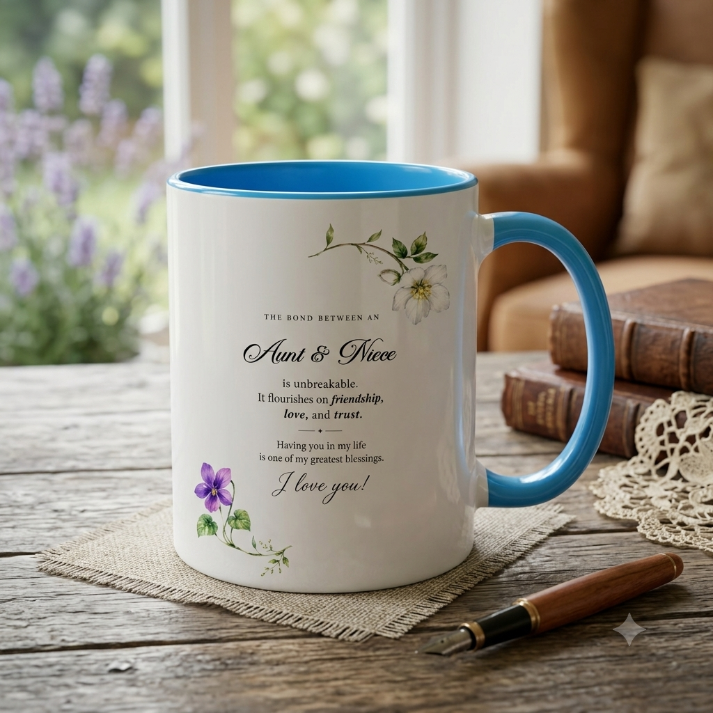 The Bond Between An Aunt & Niece, Flowers And Butterflies, Custom Accent Mug, Gift For Family