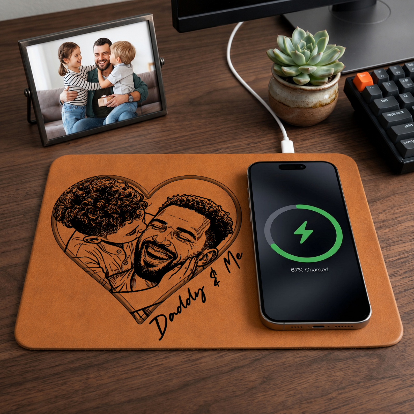 Dad Sketch Line Art Custom Photo Father'S Day Gift For Dad, Husband - Personalized Charging Pad