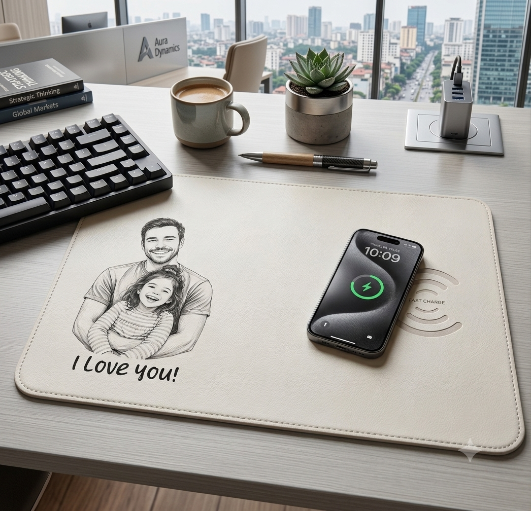 Custom Photo Charging Mat - Personalized Father'S Day Birthday Gifts For Dad, Grandpa - Dad’S Love Never Misses