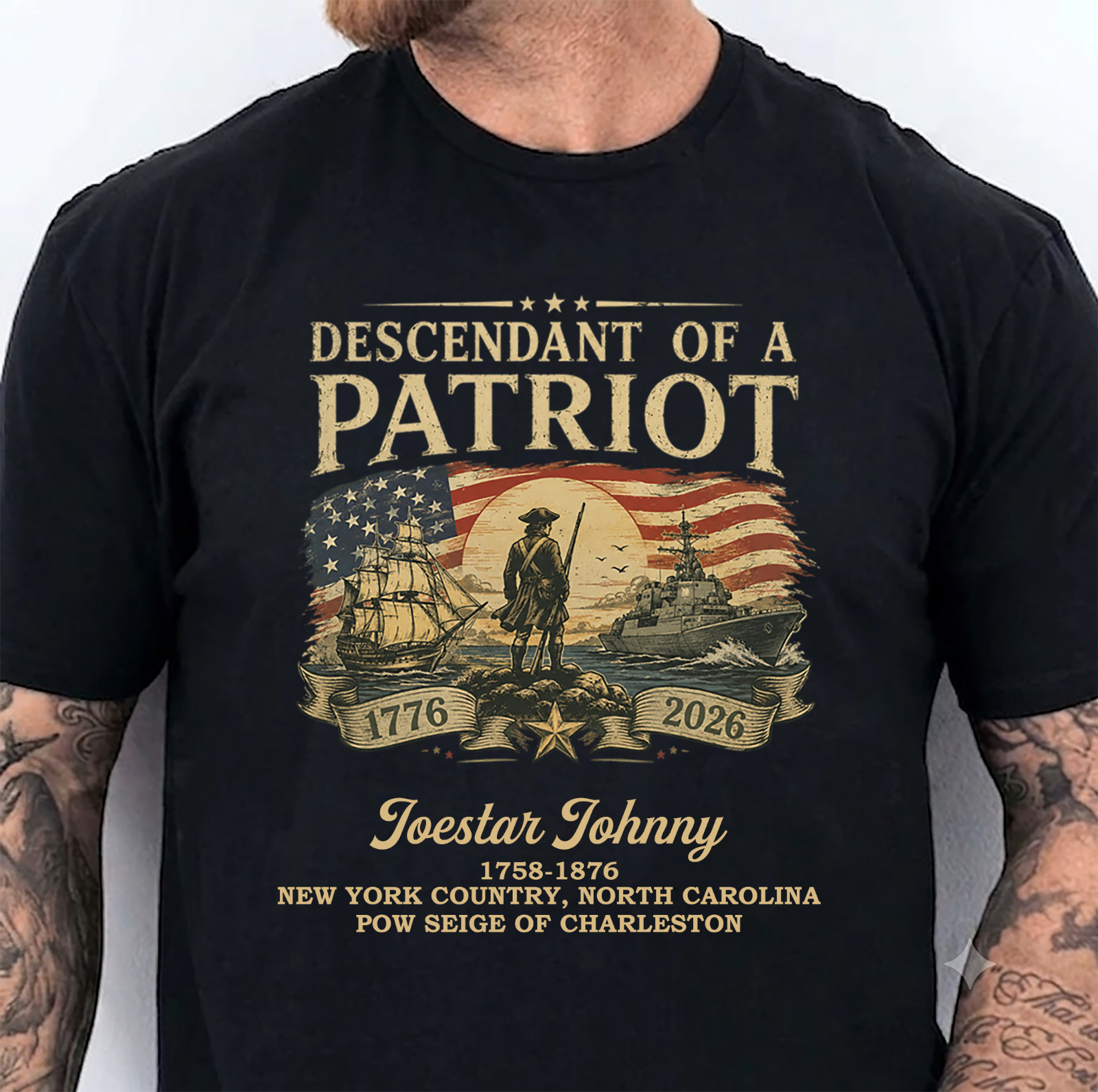 Custom Name Descendant Of A Patriot Dark Shirt | Patriotic Tee Gift For 250 Years Anniversary