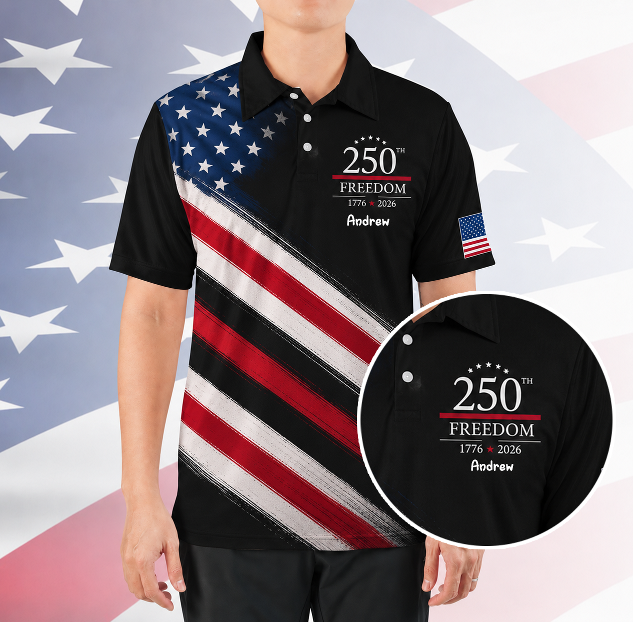 Usa 250th Anniversary Polo Shirt, Patriotic American Flag Golf Polo, 4th Of July Aop Polo Shirt