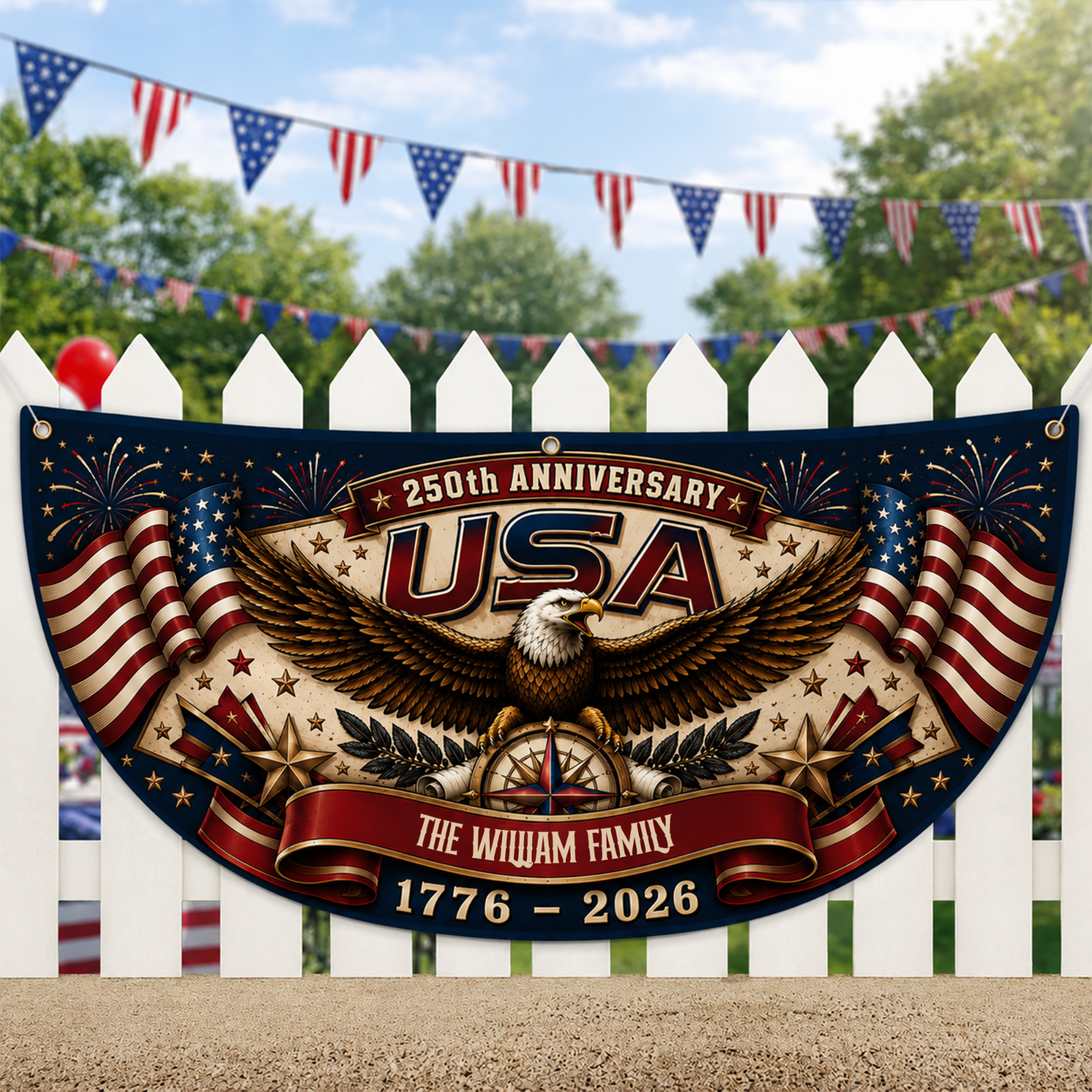 Personalized Usa 250th Anniversary Semicircle Flag, Patriotic Usa 1776–2026 Semiquincentennial Flag