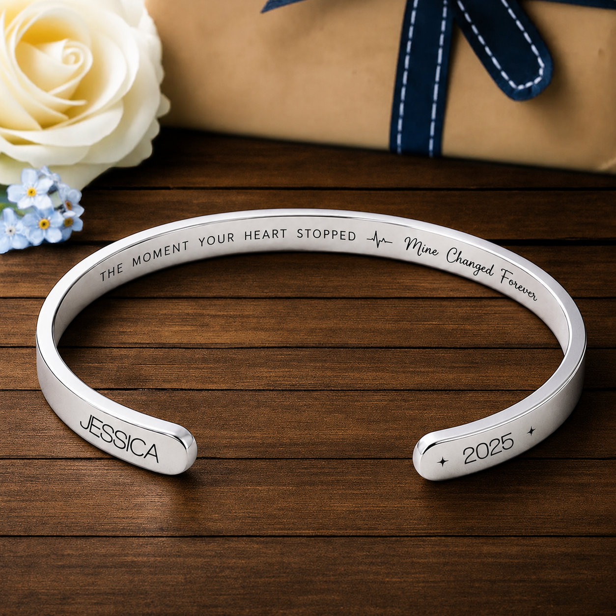 The Moment Your Heart Stopped, Heart Cuff Bracelet, Gift For Family And Loved Ones