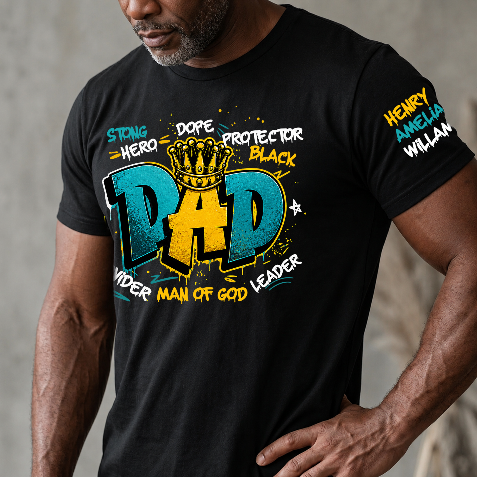 Dope Black Dad, Black Father Custom Kid Name Father'S Day Gift - Personalized Shirt