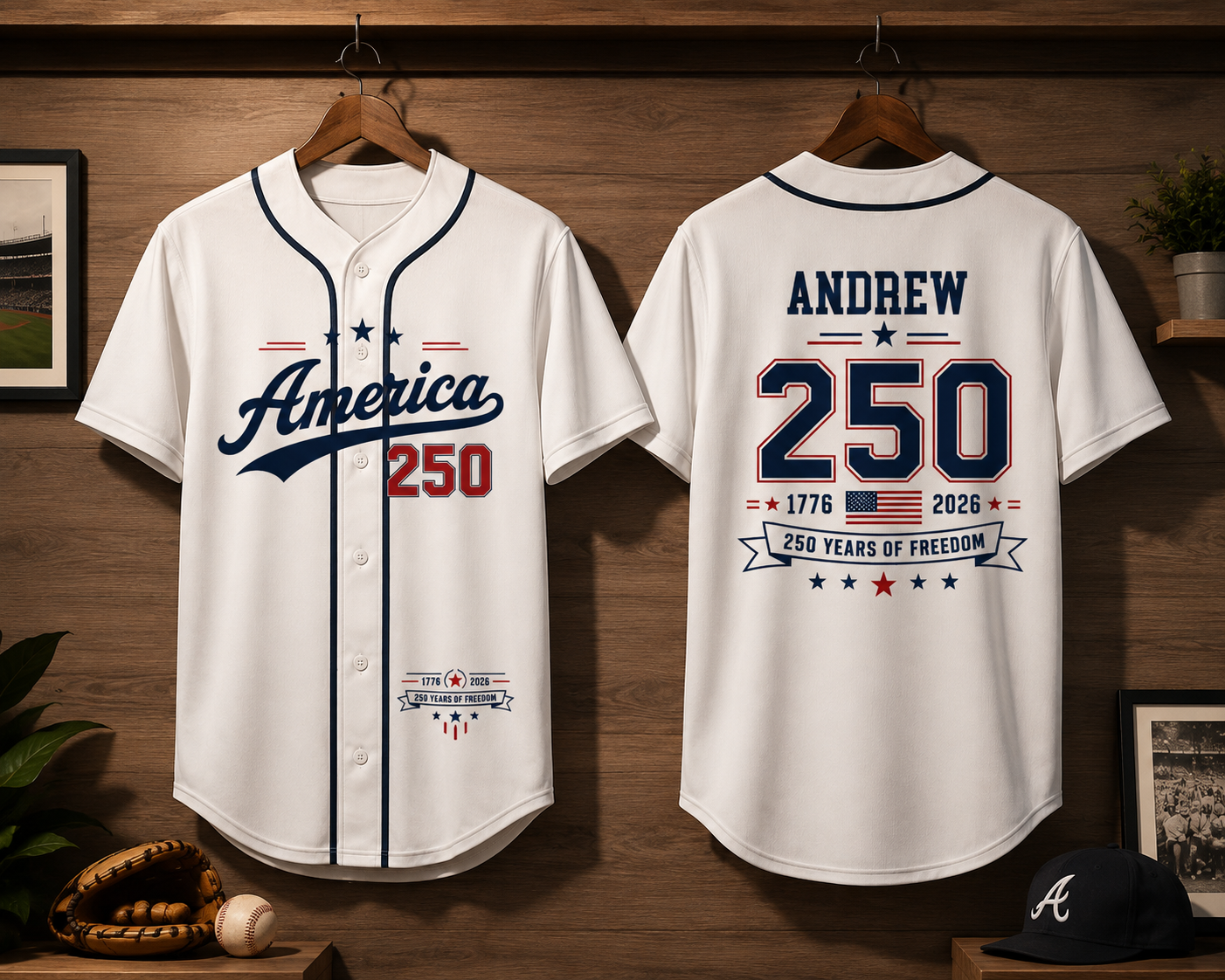 Personalized Usa 250 Years Baseball Jersey Shirt, Custom Name Number Patriotic 4th Of July Shirt