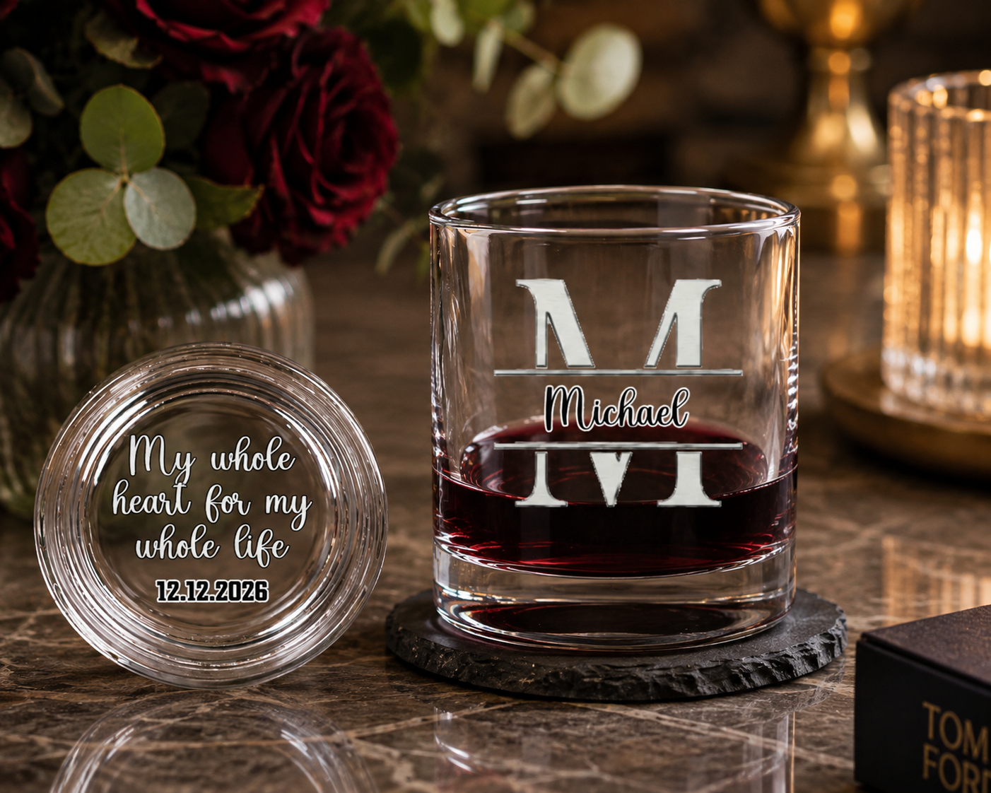 Personalized Monogram & Hidden Message Whiskey Glass, Custom Engraved Groomsmen, Husband, & Gay Wedding Gift 11oz