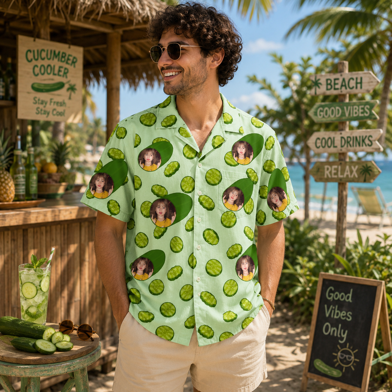 Personalized "Crispy Cucumber Green" Aloha Shirt