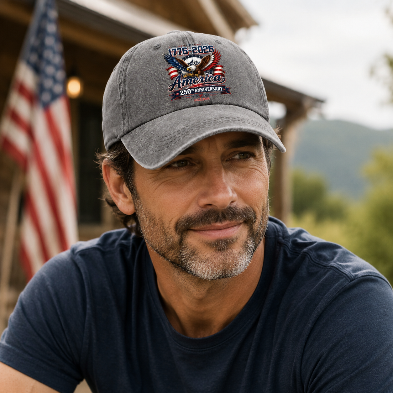 America 250th Anniversary, Personalized Washed Denim Cap, Gift For Dad