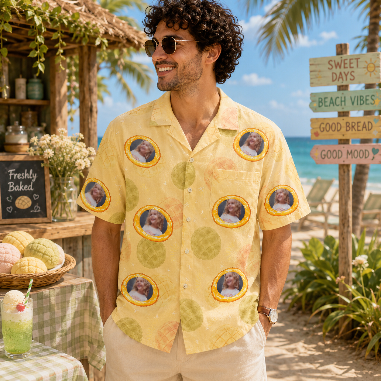 Personalized "Melonpan Bakery Yellow" Aloha Shirt