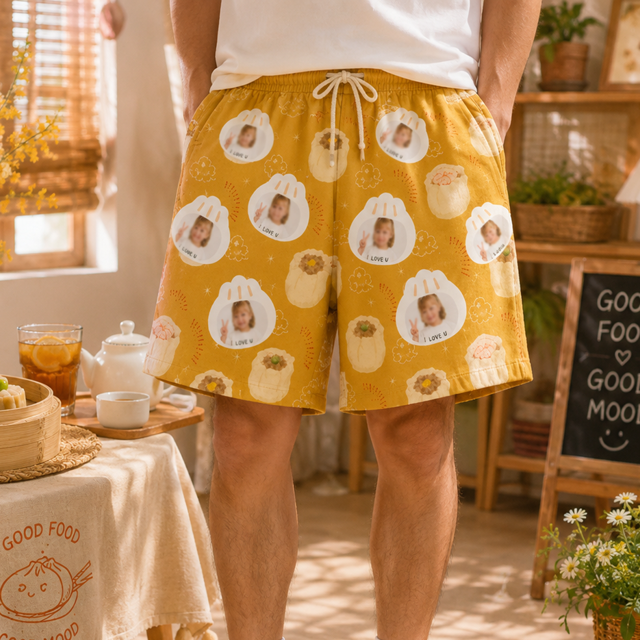 Personalized "Steamed Bun Yellow" Swim Shorts