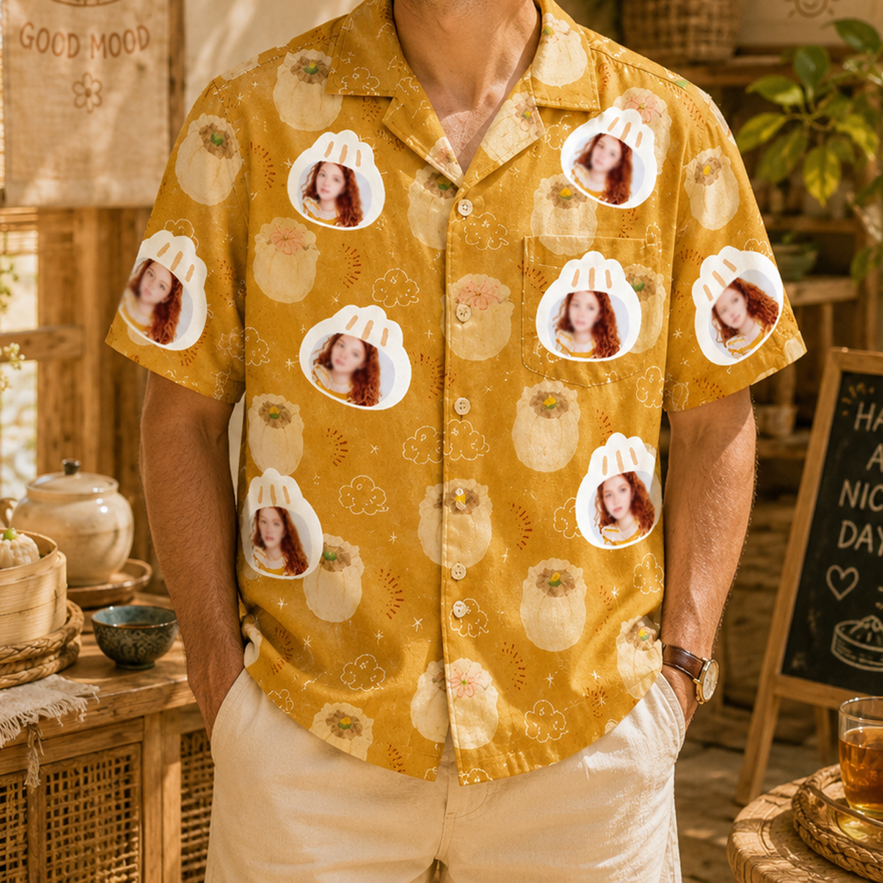 Personalized "Steamed Bun Yellow" Aloha Shirt